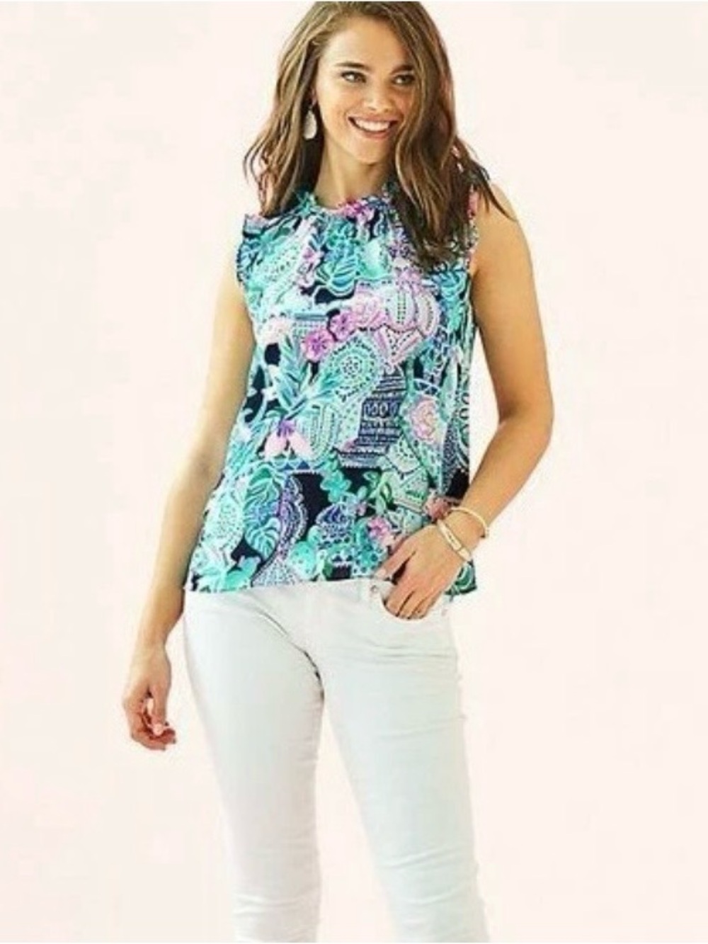 Lilly Pulitzer Talisa Ruffle Top in the "Looking Sharp" Print Size Medium